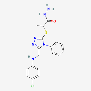 molecular formula C18H19ClN6OS B1426613 2-[(5-{[(4-chlorophenyl)amino]methyl}-4-phenyl-4H-1,2,4-triazol-3-yl)thio]propanohydrazide CAS No. 1306739-33-2