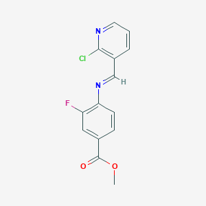 molecular formula C14H10ClFN2O2 B1426675 methyl 4-[(E)-[(2-chloropyridin-3-yl)methylidene]amino]-3-fluorobenzoate CAS No. 1296225-23-4