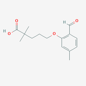 molecular formula C15H20O4 B14266788 5-(2-Formyl-5-methylphenoxy)-2,2-dimethylpentanoic acid CAS No. 188611-41-8