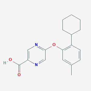 molecular formula C18H20N2O3 B1426684 5-(2-Cyclohexyl-5-methylphenoxy)pyrazine-2-carboxylic acid CAS No. 1338494-77-1