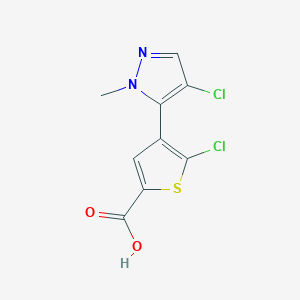 molecular formula C9H6Cl2N2O2S B1426729 5-Chloro-4-(4-chloro-1-methyl-1H-pyrazol-5-yl)thiophene-2-carboxylic acid CAS No. 1047630-61-4