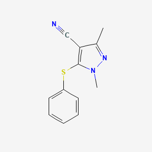 molecular formula C12H11N3S B1426869 1,3-二甲基-5-(苯硫基)-1H-吡唑-4-腈 CAS No. 1443981-76-7