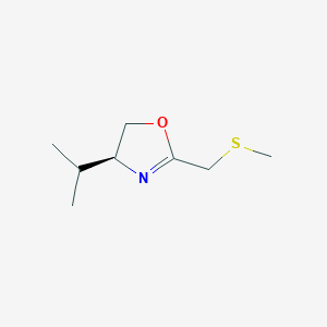 molecular formula C8H15NOS B142722 Oxazole, 4,5-dihydro-4-(1-methylethyl)-2-[(methylthio)methyl]-, (S)-(9CI) CAS No. 154260-41-0