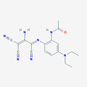 molecular formula C18H19N7O B14272564 N-{2-[(Z)-(2-Amino-1,3,3-tricyanoprop-2-en-1-ylidene)amino]-5-(diethylamino)phenyl}acetamide CAS No. 140714-28-9