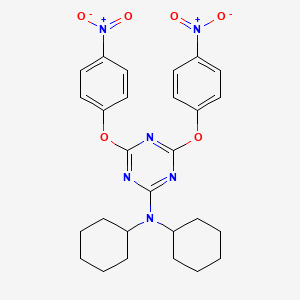 molecular formula C27H30N6O6 B14272590 N,N-Dicyclohexyl-4,6-bis(4-nitrophenoxy)-1,3,5-triazin-2-amine CAS No. 136259-45-5