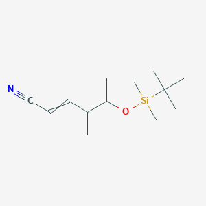 molecular formula C13H25NOSi B14272602 5-{[tert-Butyl(dimethyl)silyl]oxy}-4-methylhex-2-enenitrile CAS No. 138009-35-5