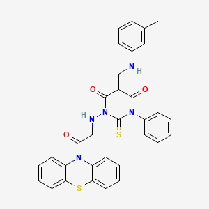 10H-Phenothiazine, 10-(((tetrahydro-5-(((3-methylphenyl)amino)methyl)-4,6-dioxo-3-phenyl-2-thioxo-1(2H)-pyrimidinyl)amino)acetyl)-