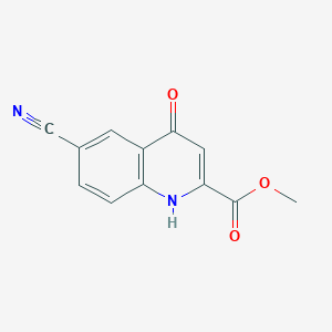 molecular formula C12H8N2O3 B1427352 6-Cyano-4-hydroxy-quinoline-2-carboxylic acid methyl ester CAS No. 1078130-59-2