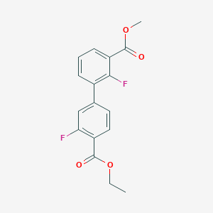 molecular formula C17H14F2O4 B1427429 Methyl 3-(4-(ethoxycarbonyl)-3-fluorophenyl)-2-fluorobenzoate CAS No. 1381944-56-4