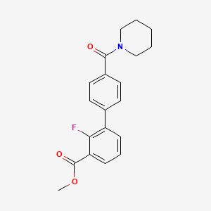 molecular formula C20H20FNO3 B1427520 Methyl 2-fluoro-4'-(piperidine-1-carbonyl)-[1,1'-biphenyl]-3-carboxylate CAS No. 1381944-63-3