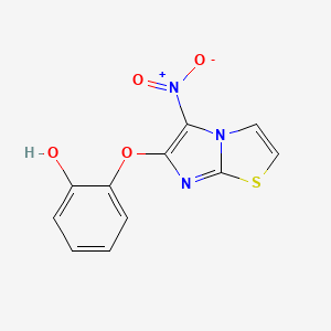molecular formula C11H7N3O4S B1427654 2-({5-Nitroimidazo[2,1-b][1,3]thiazol-6-yl}oxy)phenol CAS No. 1178675-00-7