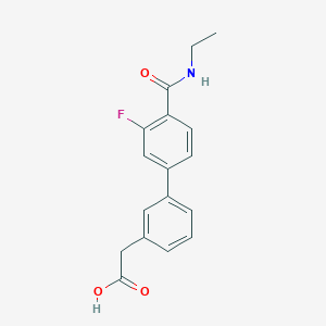 molecular formula C17H16FNO3 B1427670 {3-[4-(乙基氨基羰基)-3-氟苯基]苯基}乙酸 CAS No. 1375069-31-0