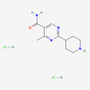 molecular formula C11H18Cl2N4O B1427766 4-Methyl-2-(piperidin-4-yl)pyrimidine-5-carboxamide dihydrochloride CAS No. 1361116-31-5
