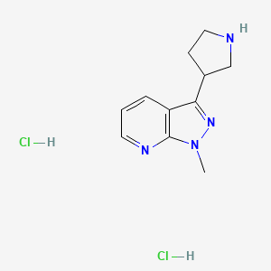 molecular formula C11H16Cl2N4 B1427798 1-Methyl-3-pyrrolidin-3-yl-1H-pyrazolo[3,4-b]pyridine dihydrochloride CAS No. 1361116-37-1