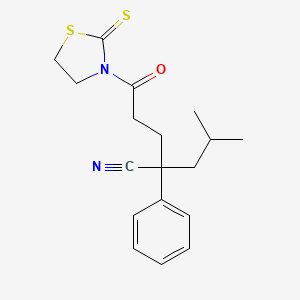 2-(2-Methylpropyl)-5-oxo-2-phenyl-5-(2-sulfanylidene-1,3-thiazolidin-3-yl)pentanenitrile