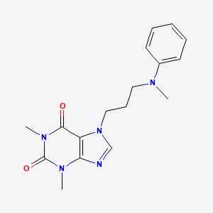 molecular formula C17H21N5O2 B14278721 1H-Purine-2,6-dione, 3,7-dihydro-1,3-dimethyl-7-(3-(methylphenylamino)propyl)- CAS No. 161559-34-8