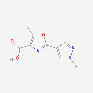 molecular formula C9H9N3O3 B1427974 5-甲基-2-(1-甲基-1H-吡唑-4-基)-1,3-噁唑-4-羧酸 CAS No. 1249033-96-2