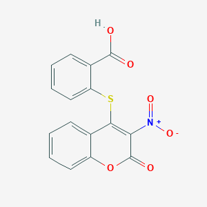 molecular formula C16H9NO6S B14280088 Benzoic acid, 2-[(3-nitro-2-oxo-2H-1-benzopyran-4-yl)thio]- CAS No. 132067-77-7