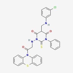 10H-Phenothiazine, 10-(((5-(((3-chlorophenyl)amino)methyl)tetrahydro-4,6-dioxo-3-phenyl-2-thioxo-1(2H)-pyrimidinyl)amino)acetyl)-