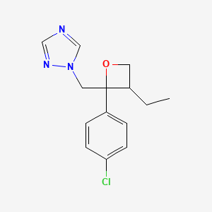 molecular formula C14H16ClN3O B14282890 1-{[2-(4-Chlorophenyl)-3-ethyloxetan-2-yl]methyl}-1H-1,2,4-triazole CAS No. 136187-50-3