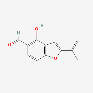 molecular formula C12H10O3 B14283021 5-Benzofurancarboxaldehyde, 4-hydroxy-2-(1-methylethenyl)- CAS No. 162794-50-5