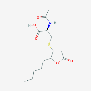 molecular formula C14H23NO5S B14283455 N-Acetyl-S-(5-oxo-2-pentyloxolan-3-yl)-L-cysteine CAS No. 158822-71-0