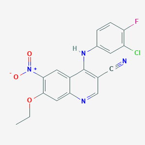 molecular formula C18H12ClFN4O3 B142841 4-(3-氯-4-氟苯胺)-3-氰基-7-乙氧基-6-硝基喹啉 CAS No. 740791-06-4