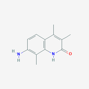 molecular formula C12H14N2O B14284732 7-Amino-3,4,8-trimethylquinolin-2(1H)-one CAS No. 125710-04-5