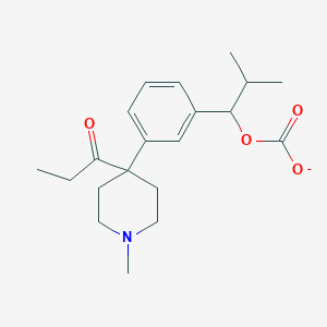 molecular formula C20H28NO4- B14284896 2-Methyl-1-[3-(1-methyl-4-propanoylpiperidin-4-yl)phenyl]propyl carbonate CAS No. 136832-85-4