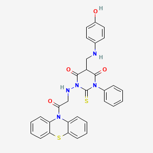 10H-Phenothiazine, 10-(((tetrahydro-5-(((4-hydroxyphenyl)amino)methyl)-4,6-dioxo-3-phenyl-2-thioxo-1(2H)-pyrimidinyl)amino)acetyl)-