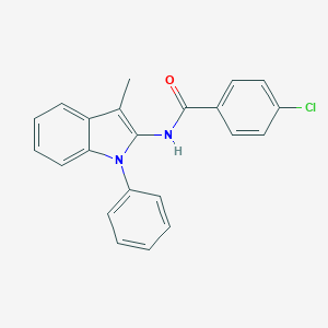 molecular formula C22H17ClN2O B142868 Benzamide, 4-chloro-N-(3-methyl-1-phenyl-1H-indol-2-yl)- CAS No. 138349-55-0