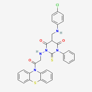 10H-Phenothiazine, 10-(((5-(((4-chlorophenyl)amino)methyl)tetrahydro-4,6-dioxo-3-phenyl-2-thioxo-1(2H)-pyrimidinyl)amino)acetyl)-