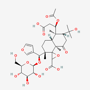 molecular formula C34H48O16 B14290234 (2'S,3S,4aR,7R,8R,8aR)-8-[(1R)-1-acetyloxy-2-carboxyethyl]-3-[(S)-furan-3-yl-[(2R,3R,4S,5S,6R)-3,4,5-trihydroxy-6-(hydroxymethyl)oxan-2-yl]oxymethyl]-7-(2-hydroxypropan-2-yl)-3,4a,8-trimethyl-5-oxospiro[2,6,7,8a-tetrahydro-1H-naphthalene-4,3'-oxirane]-2'-carboxylic acid 