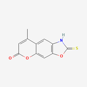 molecular formula C11H7NO3S B14290635 8-Methyl-2-sulfanylidene-1,2-dihydro-6H-pyrano[3,2-f][1,3]benzoxazol-6-one CAS No. 113766-59-9