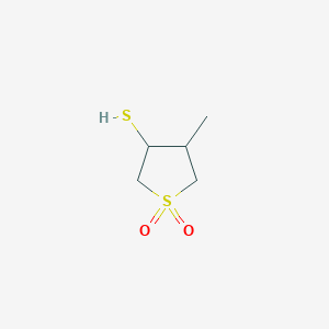 molecular formula C5H10O2S2 B14290704 3-Methyl-4-sulfanyl-1lambda~6~-thiolane-1,1-dione CAS No. 113520-25-5