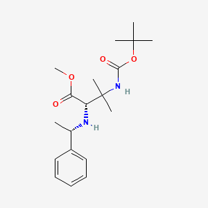 molecular formula C19H30N2O4 B1429178 (S)-Methyl 3-((tert-butoxycarbonyl)amino)-3-methyl-2-(((S)-1-phenylethyl)amino)butanoate CAS No. 1093192-06-3
