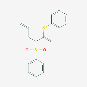 molecular formula C18H18O2S2 B14292812 Benzene, [[1-methylene-2-(phenylsulfonyl)-4-pentenyl]thio]- CAS No. 113881-70-2