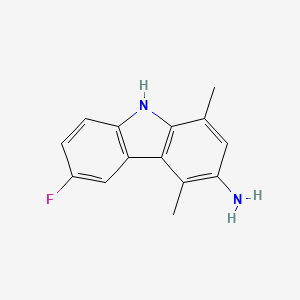 molecular formula C14H13FN2 B14292972 6-Fluoro-1,4-dimethyl-9H-carbazol-3-amine CAS No. 128612-30-6