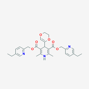 molecular formula C29H33N3O6 B142931 Bis[(5-ethylpyridin-2-yl)methyl] 4-(2,3-dihydro-1,4-dioxin-5-yl)-2,6-dimethyl-1,4-dihydropyridine-3,5-dicarboxylate CAS No. 126444-11-9