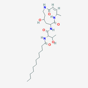 Dodecanamide, N-(2-hydroxy-1-(((10-hydroxy-5-methyl-2,7-dioxo-1,6-diazacyclododec-3-en-8-yl)amino)carbonyl)propyl)-