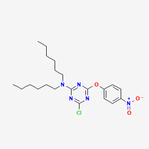 molecular formula C21H30ClN5O3 B14294045 4-Chloro-N,N-dihexyl-6-(4-nitrophenoxy)-1,3,5-triazin-2-amine CAS No. 113401-42-6