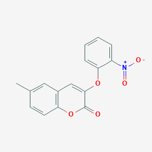 molecular formula C16H11NO5 B14294075 6-Methyl-3-(2-nitrophenoxy)-2H-1-benzopyran-2-one CAS No. 112632-76-5