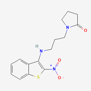 molecular formula C15H17N3O3S B14294238 2-Pyrrolidinone, 1-(3-((2-nitrobenzo(b)thien-3-yl)amino)propyl)- CAS No. 128554-86-9