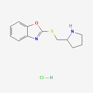 molecular formula C12H15ClN2OS B1429427 2-((Pyrrolidin-2-ylmethyl)thio)benzo[d]oxazole hydrochloride CAS No. 1420832-21-8