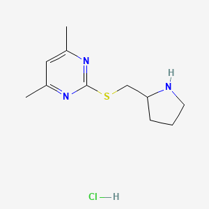 molecular formula C11H18ClN3S B1429442 4,6-二甲基-2-((吡咯烷-2-基甲基)硫代)嘧啶盐酸盐 CAS No. 1420888-87-4