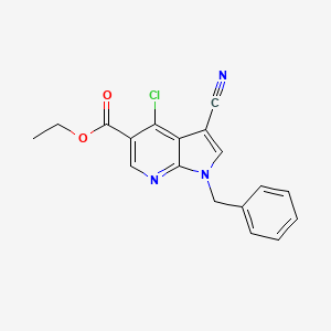 1H-Pyrrolo[2,3-b]pyridine-5-carboxylic acid, 4-chloro-3-cyano-1-(phenylmethyl)-, ethyl ester