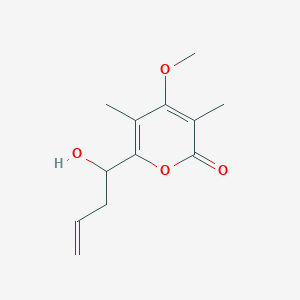 molecular formula C12H16O4 B14295284 6-(1-Hydroxybut-3-en-1-yl)-4-methoxy-3,5-dimethyl-2H-pyran-2-one CAS No. 113494-72-7