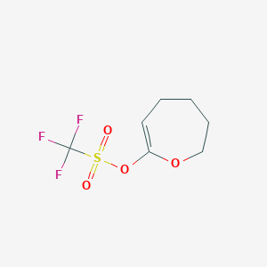 molecular formula C7H9F3O4S B14295290 Methanesulfonic acid, trifluoro-, 4,5,6,7-tetrahydro-2-oxepinyl ester CAS No. 124878-44-0