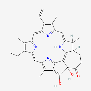 7-Ethenyl-12-ethyl-19,20-dihydroxy-6,11,26,27-tetramethyl-2,16,28,29-tetrazaheptacyclo[15.7.1.13,24.15,8.110,13.115,18.020,25]nonacosa-1(25),3,5(29),6,8,10(28),11,13,15(27),16,18-undecaen-21-one