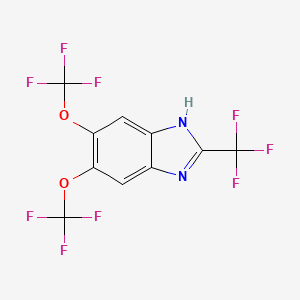 molecular formula C10H3F9N2O2 B14297580 5,6-Bis(trifluoromethoxy)-2-(trifluoromethyl)-1H-benzimidazole CAS No. 113638-37-2